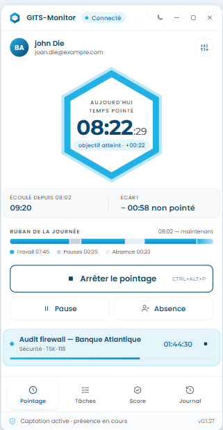 Vue Pointage du panneau GITS-Monitor